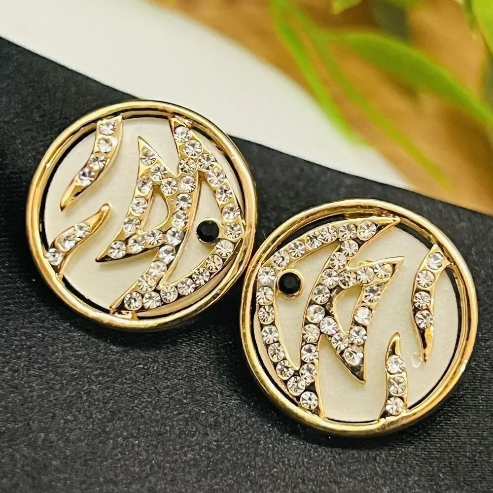 Vintage Fish Gold Clear Black Rhinestone Unique Fancy Earrings MOP NWOT Y2k 1188